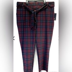 Jules & Leopold Belted women’s pull on slim pants - Burgundy/Navy